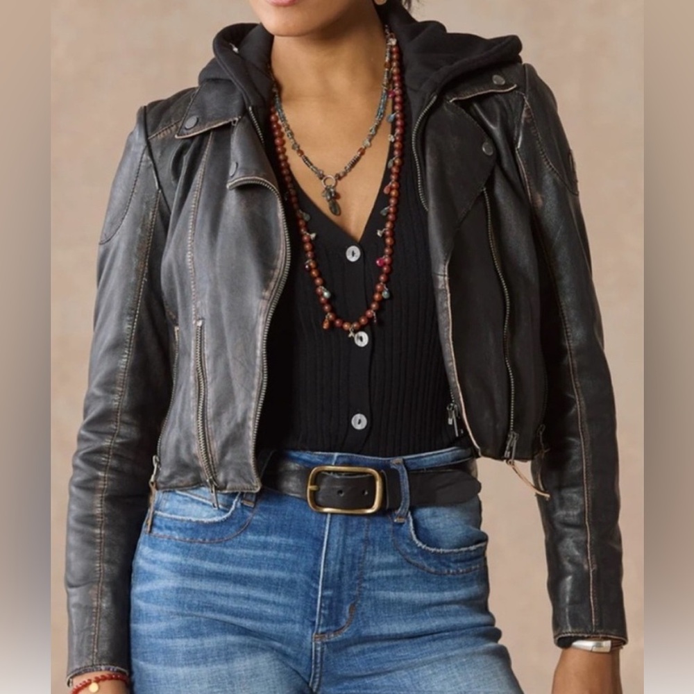 Sundance Reanon distressed leather moto jacket. New in factory plastic. - Picture 2 of 12